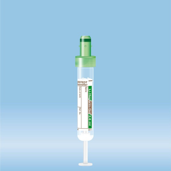 S-Monovette® Lithium heparin gel LH, 2.6 ml, cap green, (LxØ): 65 x 13 mm, with paper label