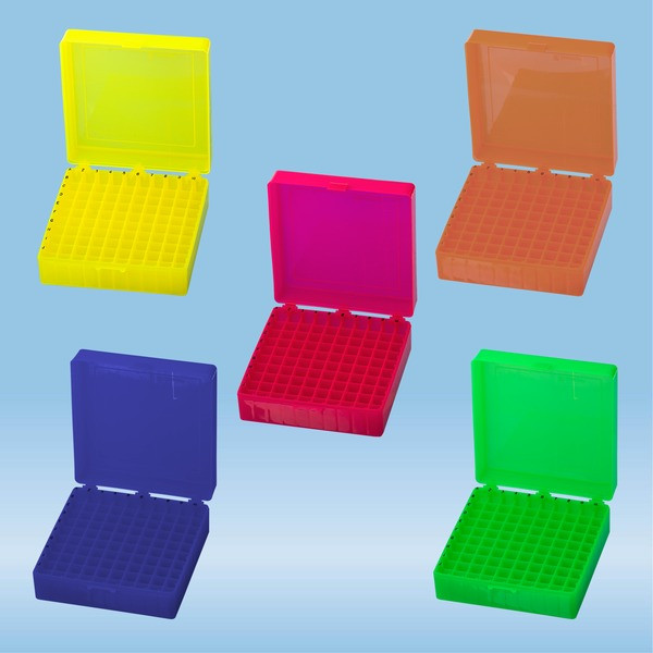 Storage box, hinged lid, PP, format: 10 x 10, for 100 collection tubes