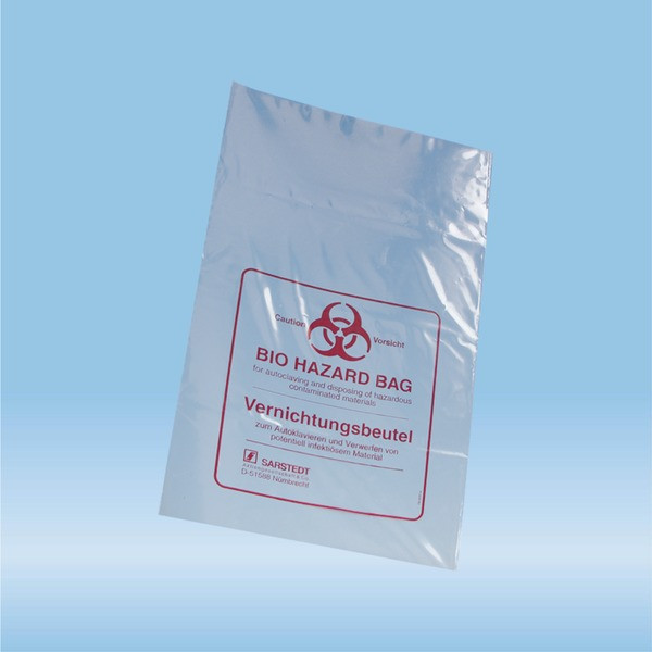 Disposal bags, 40 l, (LxW): 780 x 600 mm, PP, transparent, with print Biohazard