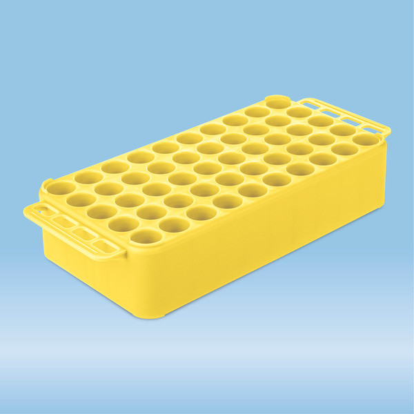 Block Rack D17, Ø opening: 17 mm, 5 x 10, yellow, with handle