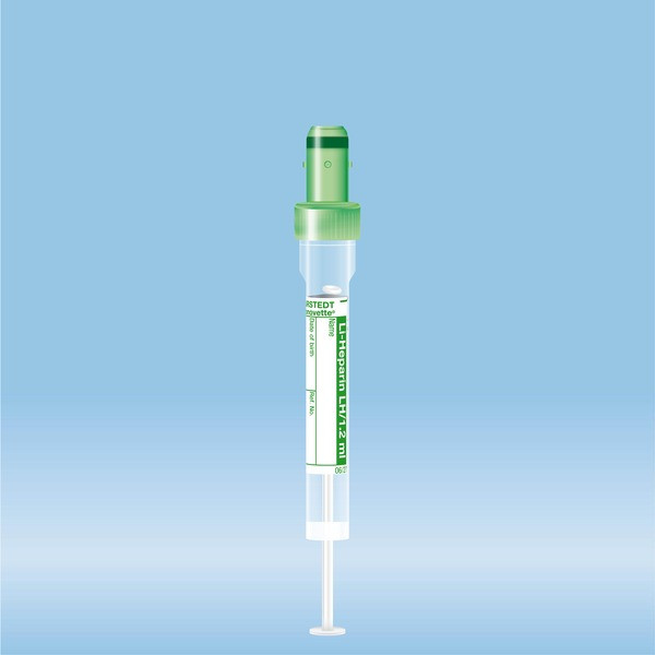 S-Monovette® Lithium heparin LH, 1.2 ml, cap green, (LxØ): 66 x 8 mm, with plastic label