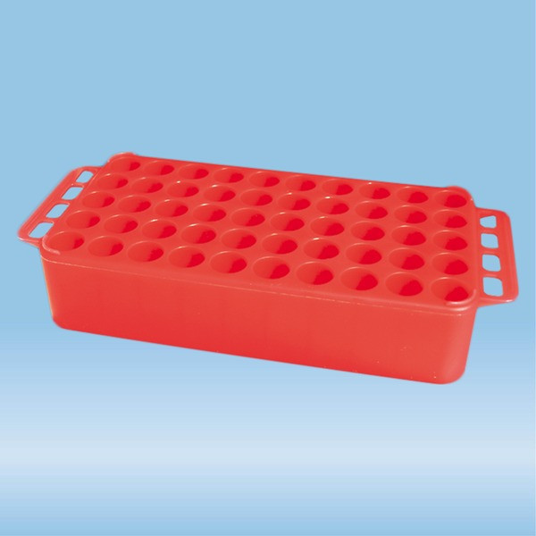 Block Rack D17, Ø opening: 17 mm, 5 x 10, red, with handle