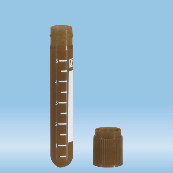 Screw cap tube, 5 ml, (LxØ): 75 x 13 mm, round base, PP, cap enclosed, 100 piece(s)/bag