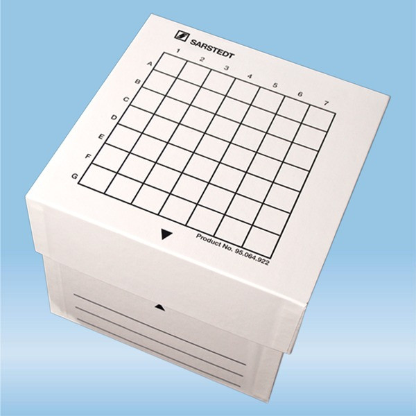 Storage box, slip-on lid, cardboard, format: 7 x 7, for 49 collection tubes