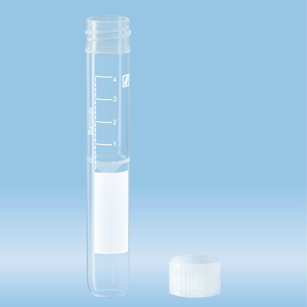 Screw cap tube, 5 ml, (LxØ): 92 x 15.3 mm, conical false bottom, rounded tube bottom, PP, cap enclos