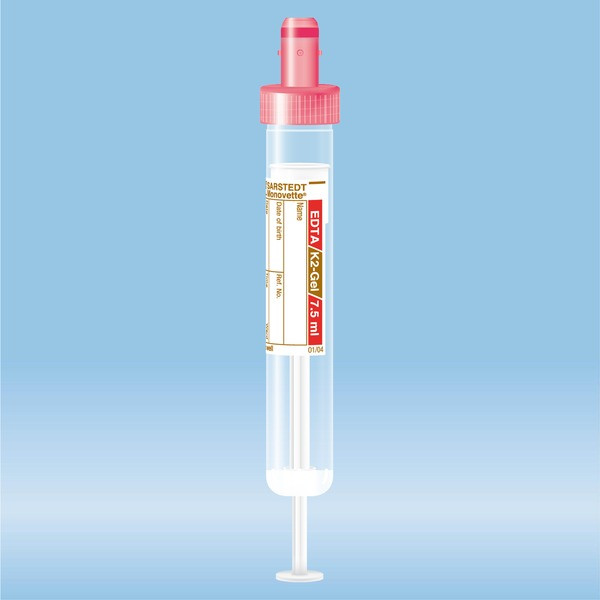 S-Monovette® EDTA Gel K2E, 7.5 ml, cap red, (LxØ): 92 x 15 mm, with paper label