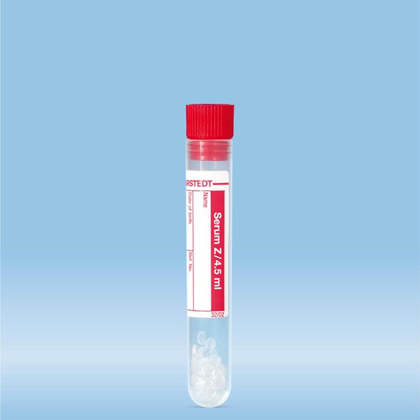 Sample tube, Serum CAT, 4.5 ml, cap red, (LxØ): 75 x 13 mm, with paper label