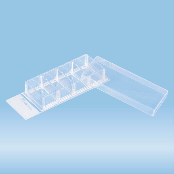 x-well cell culture chamber, 4 wells, on glass slide, removable frame