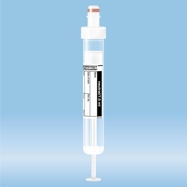 S-Monovette® neutral, 7.5 ml, cap white, (LxØ): 92 x 15 mm, with paper label