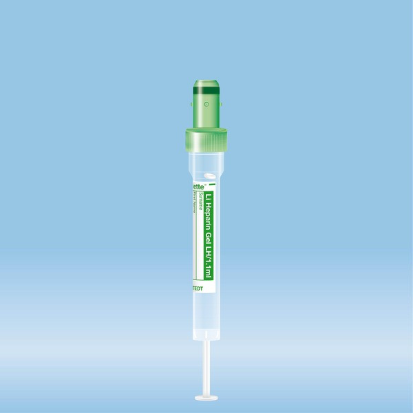 S-Monovette® Lithium heparin gel LH, 1.1 ml, cap green, (LxØ): 66 x 8 mm, with plastic label