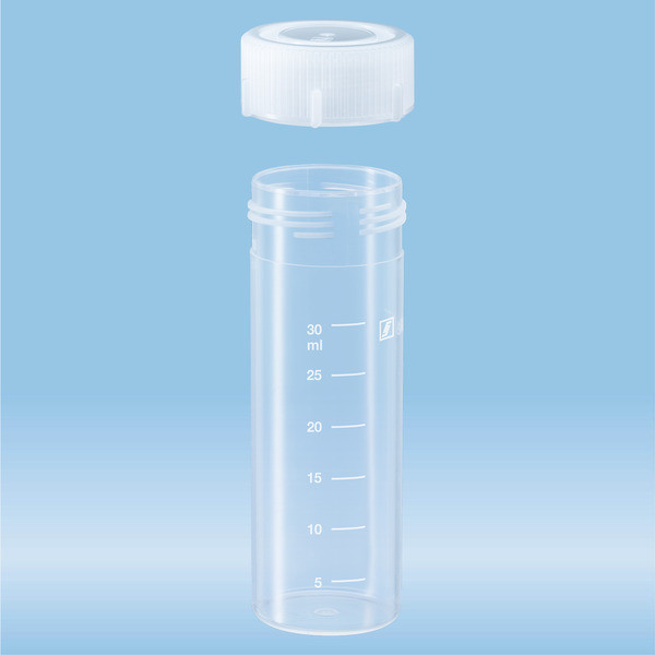 Screw cap tube, 30 ml, (LxØ): 84 x 30 mm, PP, with print