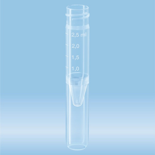 Screw cap tube, 2.5 ml, 2.5 ml, (LxØ): 75 x 13 mm, conical false bottom, rounded tube bottom, PP, wi