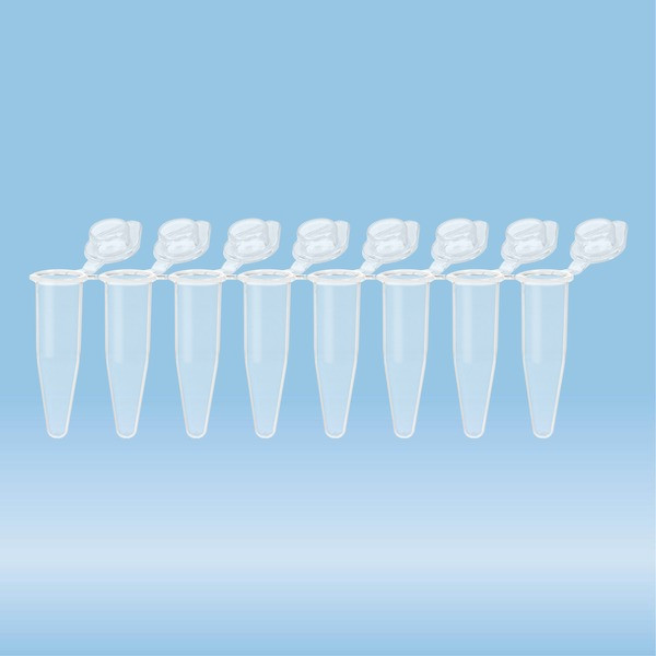 PCR strip of 8, PCR Performance Tested, transparent, PP, round cap