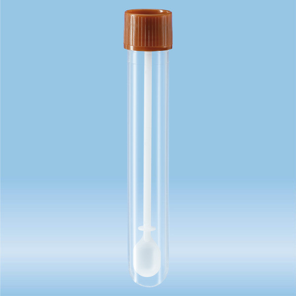 Faeces tube, with spoon, screw cap, (LxØ): 101 x 16.5 mm, transparent, sterile
