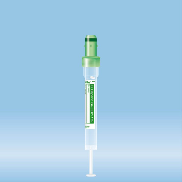 S-Monovette® Lithium heparin gel, 1.1 ml, cap green, (LxØ): 66 x 8 mm, with plastic label