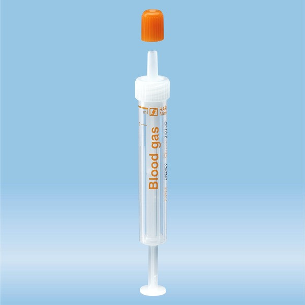 Blood Gas Monovette®, calcium-balanced lithium heparin, 1 ml, cap white/orange, connection: Luer (m)