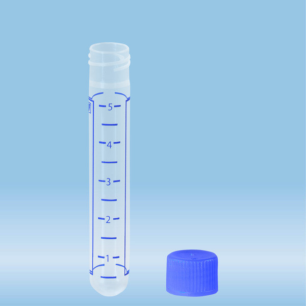 Screw cap tube, 5 ml, (LxØ): 75 x 13 mm, round base, PP, cap enclosed, 1,000 piece(s)/bag