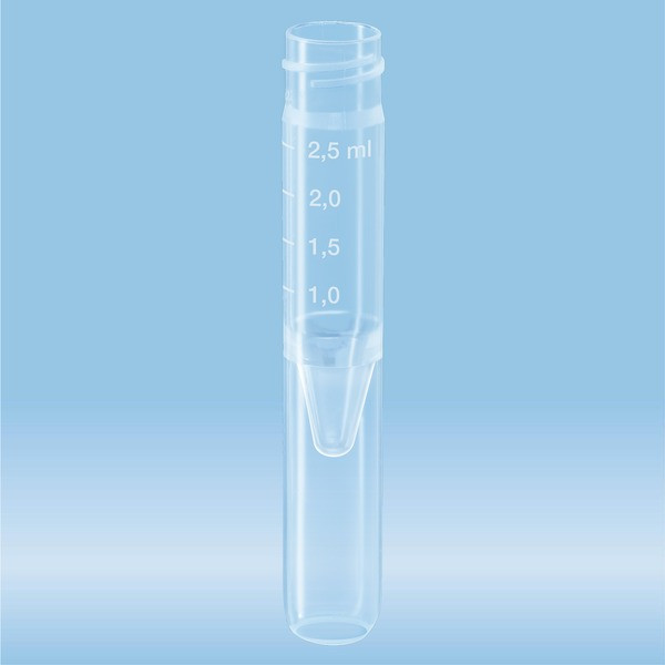 Screw cap tube, 2.5 ml, (LxØ): 75 x 13 mm, conical false bottom, rounded tube bottom, PP, without ca