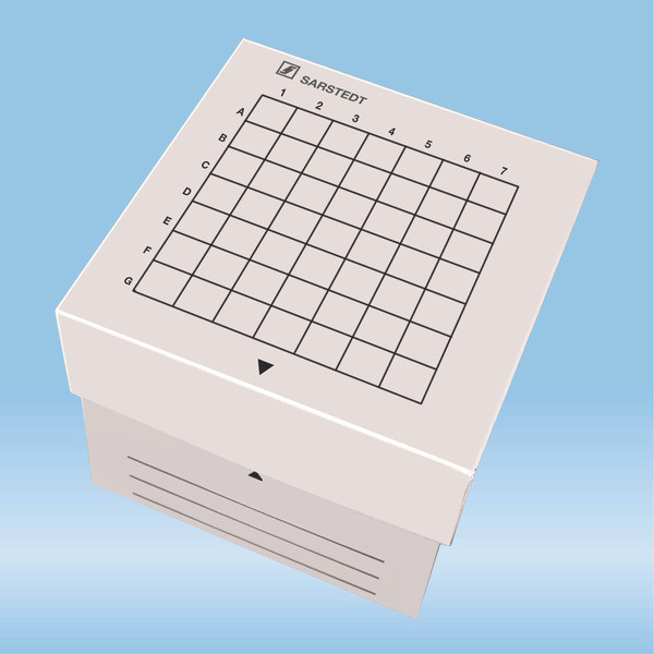 Storage box, slip-on lid, cardboard, format: 7 x 7, for 49 collection tubes