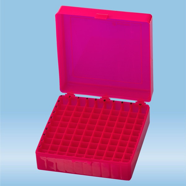 Storage box, hinged lid, PP, format: 10 x 10, for 100 collection tubes