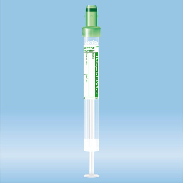 S-Monovette® Lithium heparin, 4.5 ml, cap green, (LxØ): 92 x 11 mm, with paper label