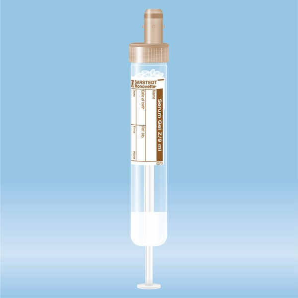 S-Monovette® Serum Gel, 9 ml, cap brown, (LxØ): 92 x 16 mm, with paper label