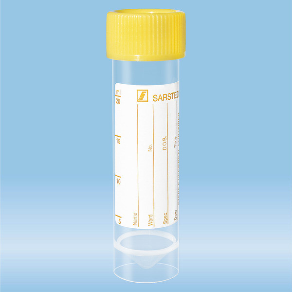 Screw cap tube, 25 ml, (LxØ): 90 x 25 mm, PP, with paper label