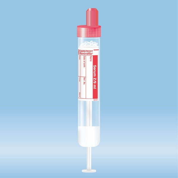 Monovette® Luer Serum CAT, 9 ml, cap red, (LxØ): 92 x 16 mm, with paper label