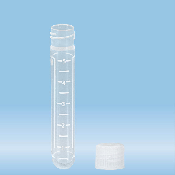 Screw cap tube, 5 ml, (LxØ): 75 x 13 mm, round base, PP, cap enclosed, 1,000 piece(s)/bag
