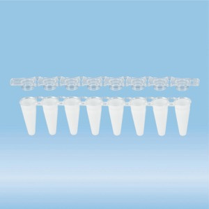 PCR strip of 8, 100 µl, PCR Performance Tested, white, PP, flat lid