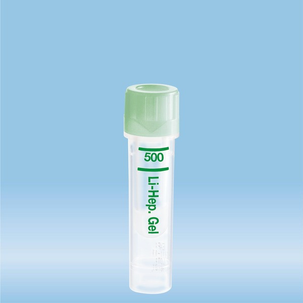 Microvette® 500 Lithium heparin gel, 500 µl, cap green, flat base