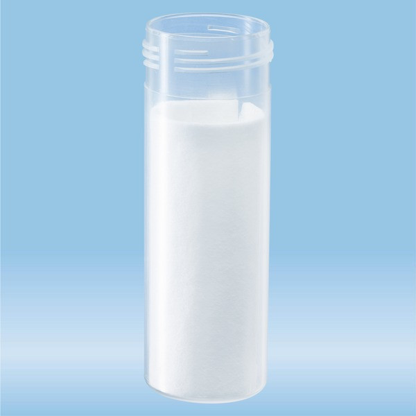 Mailing container, transparent, construction: round, with absorbent liner, length: 85 mm, Ø opening: