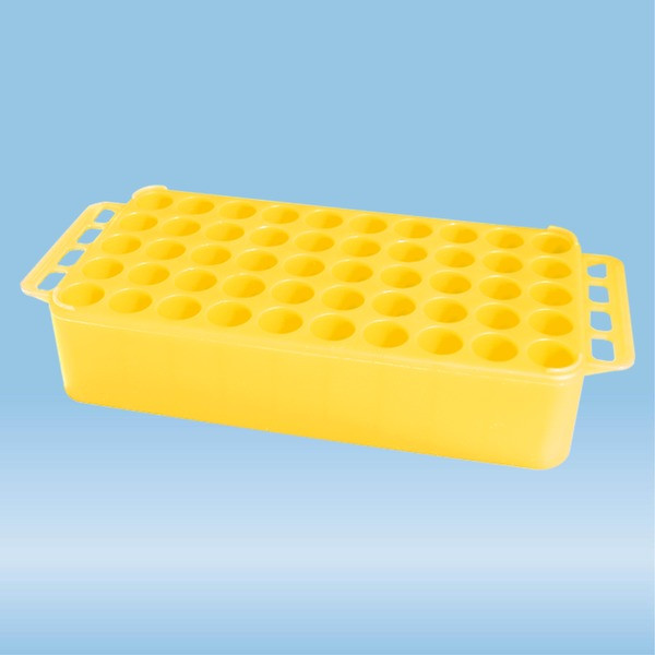 Block Rack D17, Ø opening: 17 mm, 5 x 10, yellow, with handle
