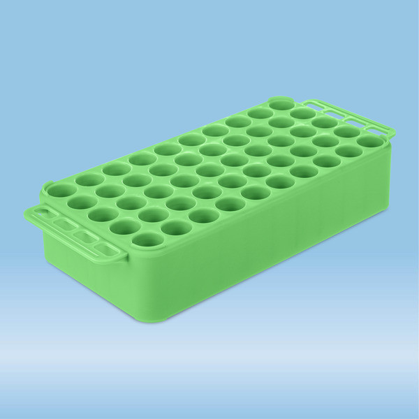 Block Rack D17, Ø opening: 17 mm, 5 x 10, green, with handle