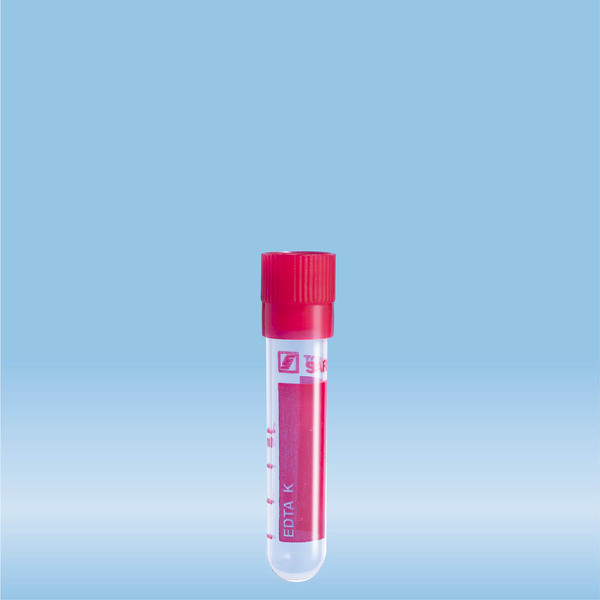 Sample tube, EDTA K3E, 2 ml, cap red, (LxØ): 55 x 12 mm, with print