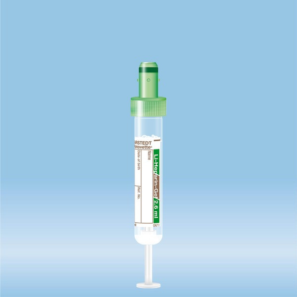 S-Monovette® Lithium heparin gel, 2.6 ml, Cap green, (LxØ): 65 x 13 mm, with paper label
