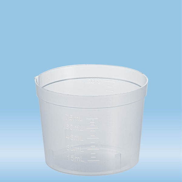 Urine container, 75 ml, (ØxH): 65 x 48 mm, PP, transparent