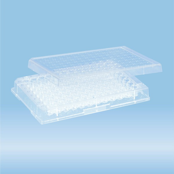 Micro test plate, 96 well, slip-on lid, base shape: conical, PS, transparent