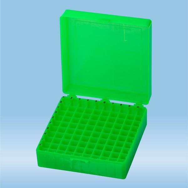 Storage box, hinged lid, PP, format: 10 x 10, for 100 collection tubes