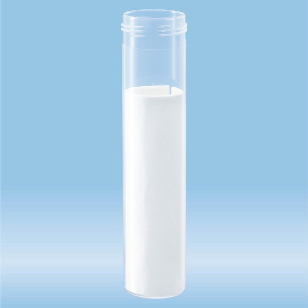 Mailing container, transparent, construction: round, with absorbent liner, length: 126 mm, Ø opening