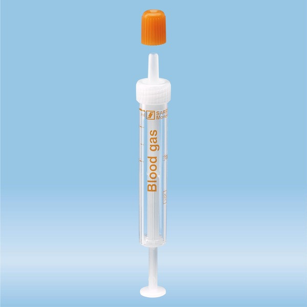 Blood Gas Monovette®, calcium-balanced lithium heparin, 2 ml, cap white/orange, connection: Luer (m)