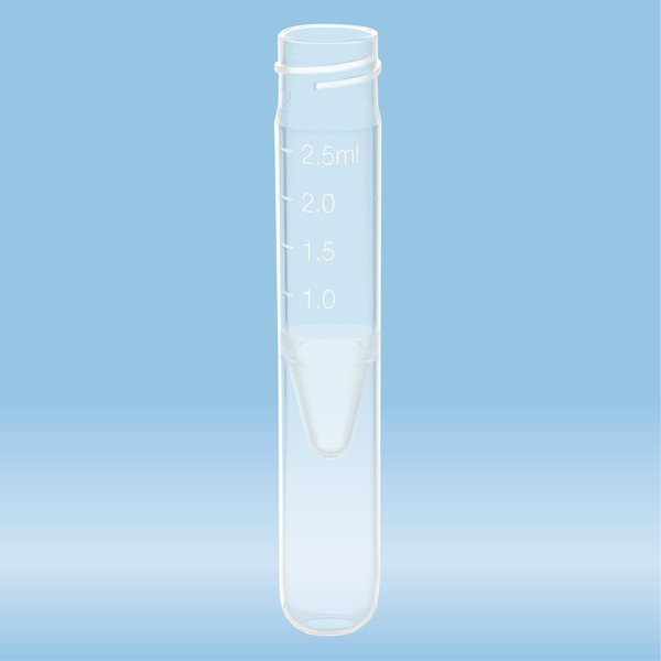 Screw cap tube, 2.5 ml, (LxØ): 75 x 13 mm, conical false bottom, rounded tube bottom, PP, without ca