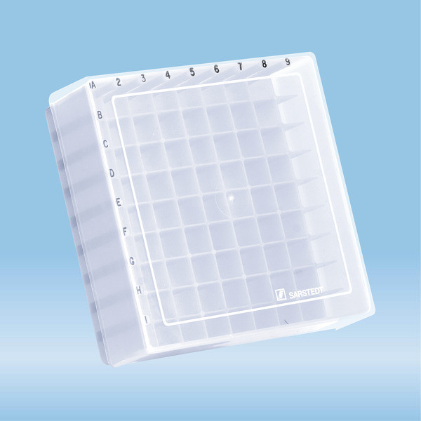 Storage box, slip-on lid, PP, format: 9 x 9, for 81 collection tubes