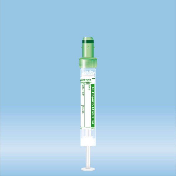 S-Monovette® Lithium heparin, 2.7 ml, cap green, (LxØ): 66 x 11 mm, with paper label
