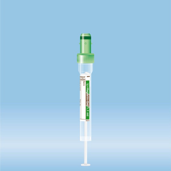 S-Monovette® Lithium heparin gel, 1.1 ml, Cap green, (LxØ): 66 x 8 mm, with paper label