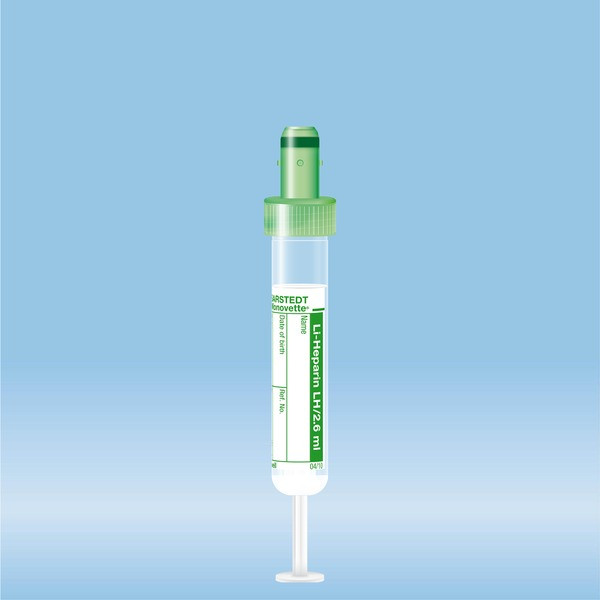 S-Monovette® Lithium heparin LH, 2.6 ml, cap green, (LxØ): 65 x 13 mm, with paper label