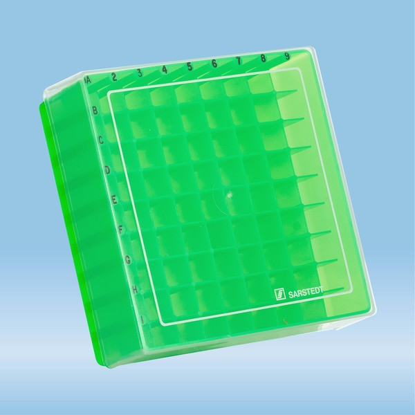 Storage box, slip-on lid, PP, format: 9 x 9, for 81 collection tubes