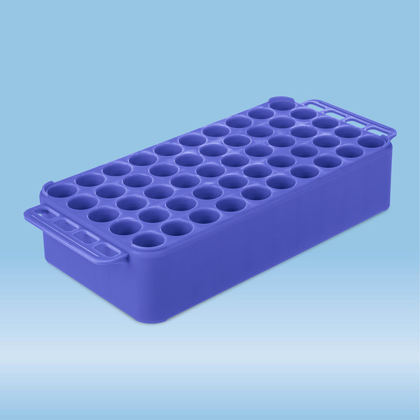 Block Rack D17, Ø opening: 17 mm, 5 x 10, blue, with handle