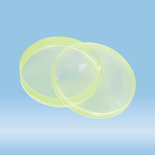Petri dish, 92 x 16 mm, yellow, with ventilation cams