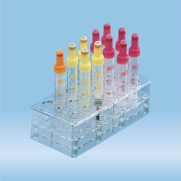Rack, PC, format: 6 x 3, suitable for tubes, square cuvettes, all S-Monovette® diameters
